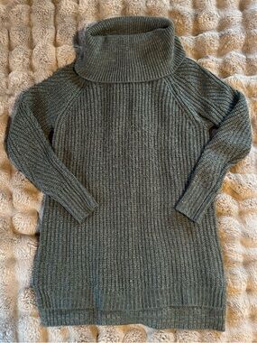 Oversized Olive Green Turtleneck Sweater Dress